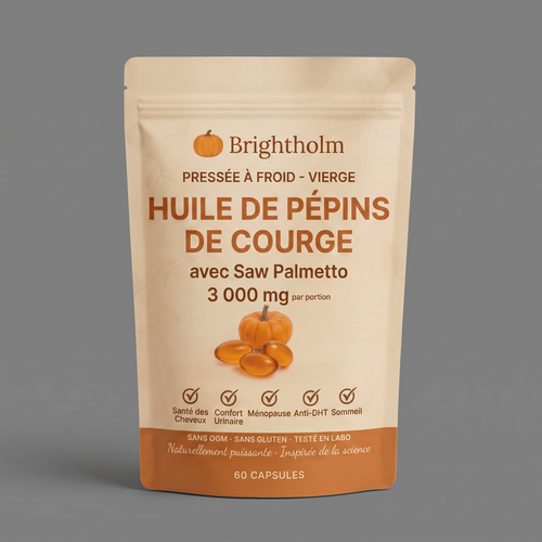Sachet Brightholm Huile de Pépins de Courge avec Saw Palmetto, 3 000 mg par portion, 180 capsules