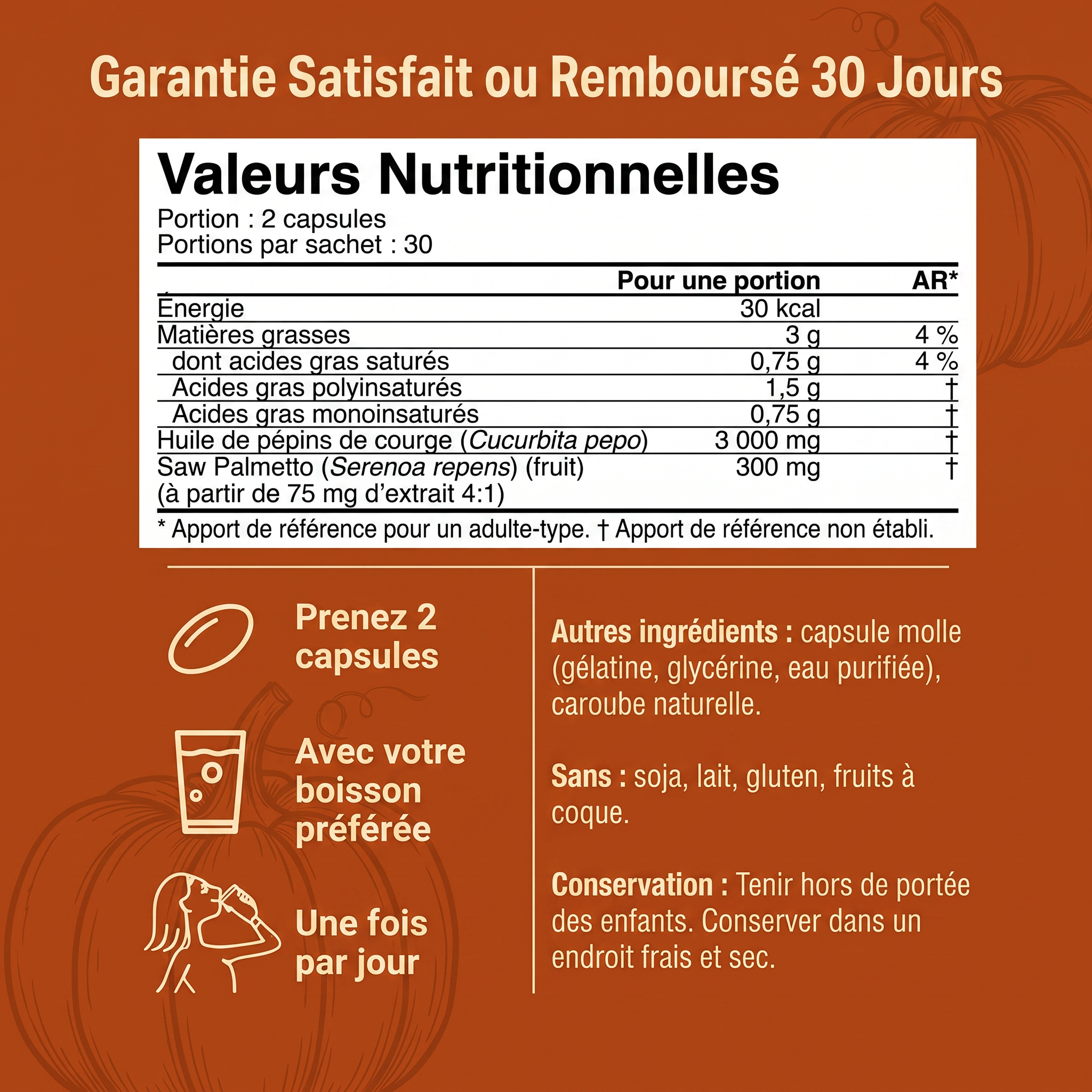 Valeurs nutritionnelles Brightholm et garantie satisfait ou remboursé 30 jours